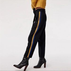 Aritzia/Wilfred Tie front pants - black with gold and blue stripe